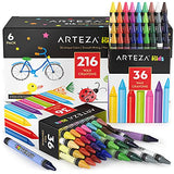 Arteza Kids Toddler Crayons in Bulk, 216 Count, 6 Packs of 36 Colors, Regular Size, Vivid Wax Crayon Pencils, Art and Back to School Supplies for Arteza Kids