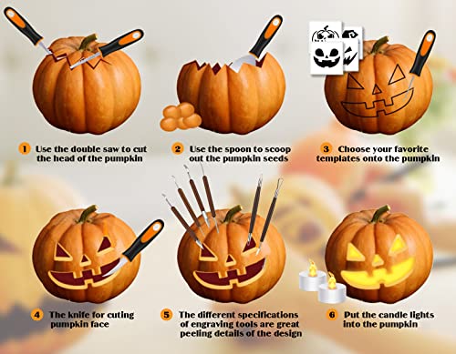 NESSTU Pumpkin Carving Kit with Stencils, 28 PCS Halloween Pumpkin Carving Tools, Professional Pumpkin Carving Set, Heavy Duty Stainless Steel NESSTU