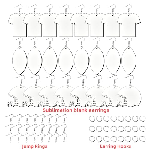 24 PCS Sublimation Earring Wooden Blanks Bulk MDF for Sublimation Football Earrings Double-Sided with Earring Hooks and Jump Rings DIY Sublimation - WoodArtSupply