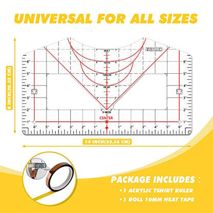 Tshirt Ruler Guide for Vinyl Alignment,T Shirt Ruler to Center Design,Tshirt Measurement Tool with Heat Tape ,Sublimation,Heat Transfer,Acrylic Ruler - WoodArtSupply