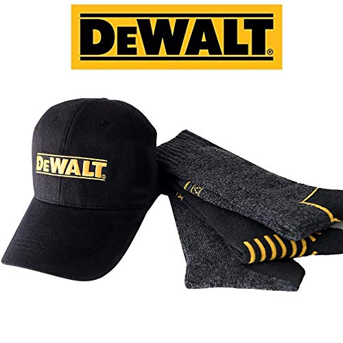 DEWALT Mens Crew Socks | Black Cotton Boot Socks for Men + Men’s Ball Cap Set - WoodArtSupply