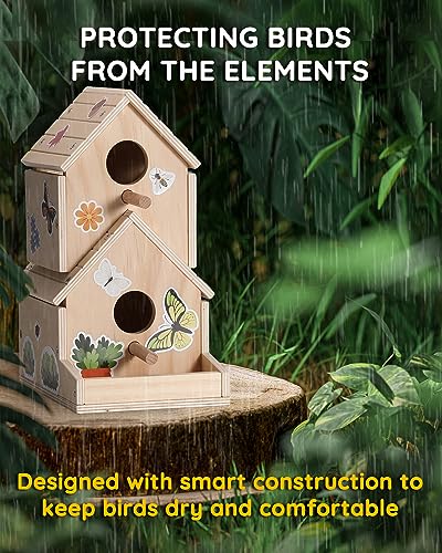 SainSmart Jr. Bird House Kit for Kids to Build and Paint - Art Craft Wooden Toys - Unfinished Wood Crafts with Stickers - Woodworking Crafts for