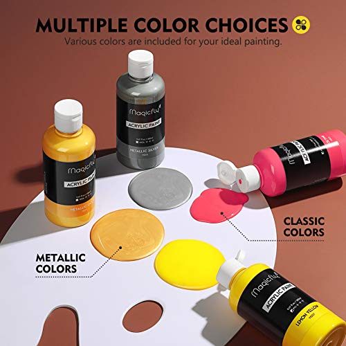 Magicfly Bulk Acrylic Paint Set, 14 Rich Pigments Colors (280 ml/9.47 fl oz.) Acrylic Paint Bottles, Non-Fading, Non-Toxic Craft Paints for Painting Magicfly