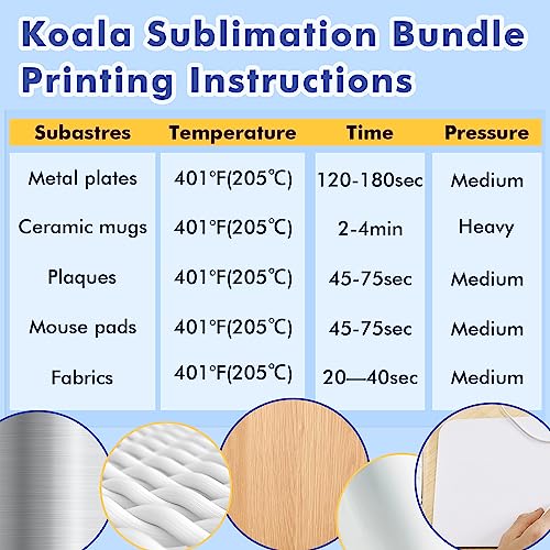 KOALA Premium Sublimation Kit, Sublimation Paper 120gsm 100 sheets, Sublimation Ink Bundle Kit and Printer Cleaner Kit for Heat Transfer on Tumblers, KOALA PAPER