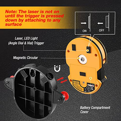 PREXISO Multi Surface Laser Level LED Light Vial, 30Ft Horizontal & Vertical Line Laser with Wall Mount Base, 2 Pins, 10 Sticker, 2 AA Batteries for Prexiso