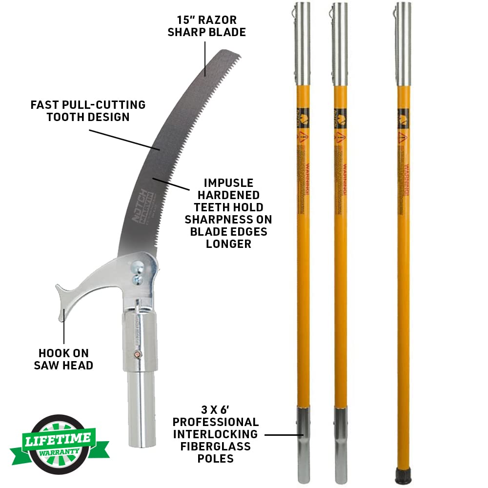 Notch 18’ Pole Saw Set with 15” Blade - Yellow (40207) - WoodArtSupply