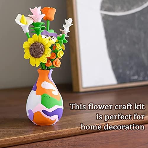 Drama Planet Flower Craft Kit for Kids, Make Your Own Flower Bouquet with Air Dry Clay, Arrange Clay Flowers & Create Personalized Art, Great Gifts - WoodArtSupply