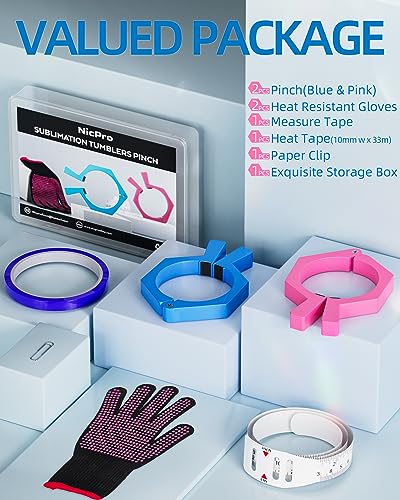 Nicpro Sublimation Tumblers Pinch Tool Set in Case, Sublimation Starter Kit with Tape&Glove, Perfect Sublimation Supplies Clamp for Pinch Tumbler - WoodArtSupply