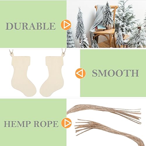 FOMIYES 50pcs Stockings Wooden Chips, Unfinished Christmas Wood Hanging Ornaments, Craft Christmas Tree Stockings Hanging Pieces, Wooden Stockings FOMIYES