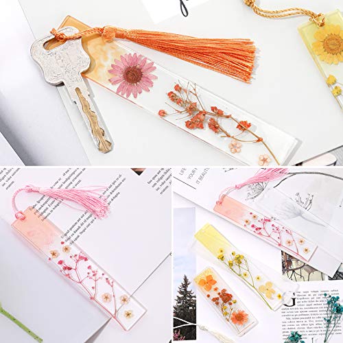 38 Pieces Bookmark Resin Mould Set, Include Rectangle Bookmark Silicone Mould Epoxy Resin Jewelry Mould with Colorful Tassels and Dried Flowers for Patelai