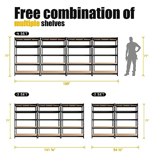 PrimeZone 47" W x 23.6" D x 71" H Large Heavy Duty Storage Shelves - 5 Tier Adjustable Garage Storage Shelving, Metal Storage Utility Rack Shelf Unit PrimeZone