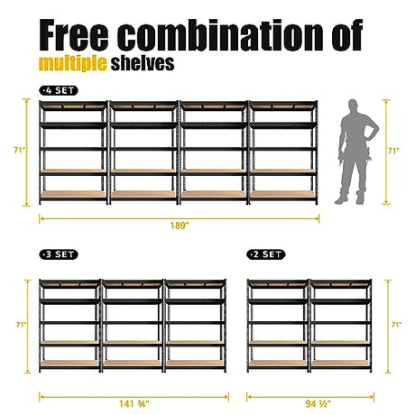 PrimeZone 47" W x 23.6" D x 71" H Large Heavy Duty Storage Shelves - 5 Tier Adjustable Garage Storage Shelving, Metal Storage Utility Rack Shelf Unit PrimeZone