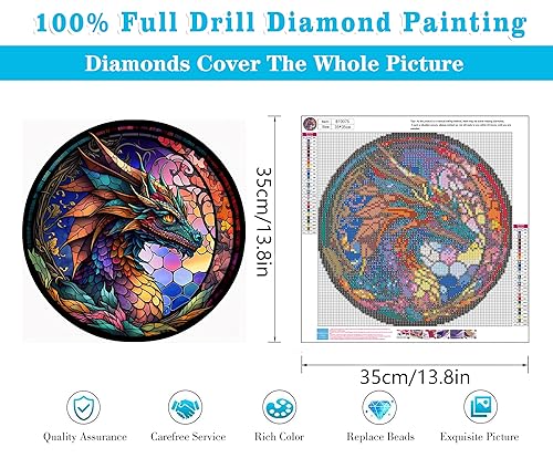 Meothan 5D Dragon Diamond Art Kit, Dragon Stained Glass Diamond Painting Kits for Adult Beginner Kids, Full Drill Dragon Diamond Art Painting Diamond Meothan
