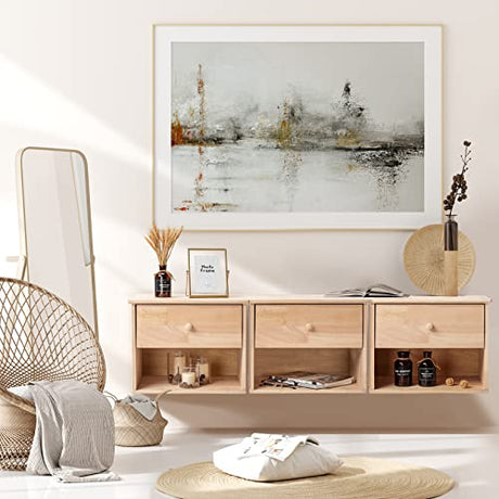 VINGLI Unfinished Natural Solid Wood Floating Nightstand for Bedroom Set of 2, Small Nightstand with Drawer & Open Shelf, Farmhouse Night Stand VINGLI