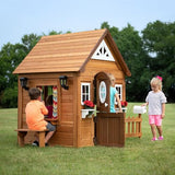 Backyard Discovery Aspen All Cedar Wooden Playhouse, Country Style, Dutch Front Door, Flower Pot Holders, Stove, Sink, Plastic Food, Doorbell, Backyard Discovery