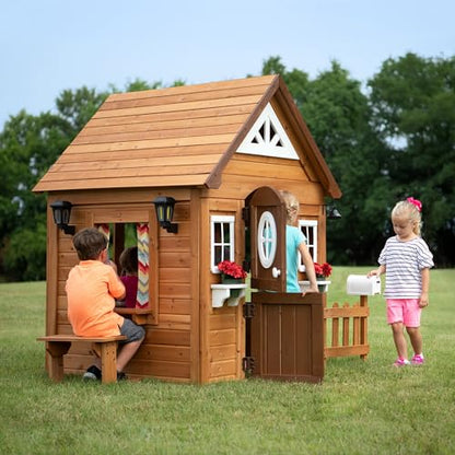 Backyard Discovery Aspen All Cedar Wooden Playhouse, Country Style, Dutch Front Door, Flower Pot Holders, Stove, Sink, Plastic Food, Doorbell, - WoodArtSupply