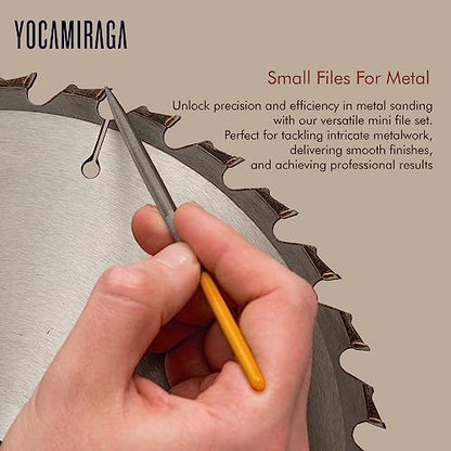 YOCAMIRAGA Metal File Set, 3Pcs of 8” Metal Files for Wood and Steel & 5Pcs Small Needle File Set for Precision Work, Files Tools with Synthetic