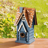 Glitzhome GH90096 Hanging Distressed Wooden Garden Cottage Birdhouse, Blue glitzhome