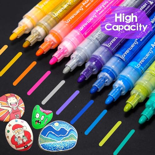 LANRENWENG Acrylic Paint Marker Pens 60 Color Painting Markers for Christmas Rock Painting with Canvas Bag, Stone, Ceramic, Glass, Wood, Fabric, LANRENWENG