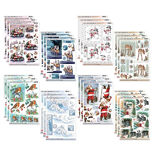 Katy Sue Christmas 3D Die-Cut Decoupage Selection Pack - Contains 24 Die-Cut Sheets in Letter Size (8.5" x 11") - 8 Designs; 3 Copies of Each Design Katy Sue