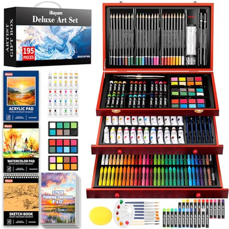 iBayam Deluxe Art Set, 195-Pack Artist Gift Box, Arts and Crafts Drawing Painting Kit Art Supplies for Adults Kids, Art Kits Paint Set with 24 iBayam