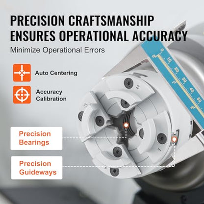 VEVOR KP2-3/4 Lathe Chuck, 4-Jaw 2.75" Diameter, Metal Lathe Chuck Turning Machine Accessories, Self-centering Tool, for Lathe, Precision Machining, - WoodArtSupply