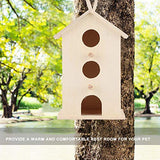 Wooden Bird House Unfinished Unpainted Hanging Cords Birdhouse for Finches and Songbirds Outdoor Decoration DIY Kids Educational 1pcs Buachois