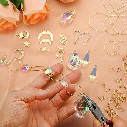 200 pcs DIY Sun Catchers Making Kits Craft for Adults Crystal Suncatchers Supplies Stained Glass Window Hanging Prism Indoor Outdoor Garden Xmas