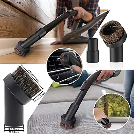 12PCS Universal Vacuum Attachment Kit Wet Dry Plastic Vacuum Hose Adapter 1-1/4" Vacuum Cleaners Accessories with Horse Hair Brush Extension Wand Riiriou