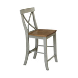 IC International Concepts International Concepts X-Back Counter Stool-24 Seat Height Stool, 24 Inches, Distressed Hickory/Stone IC International Concepts