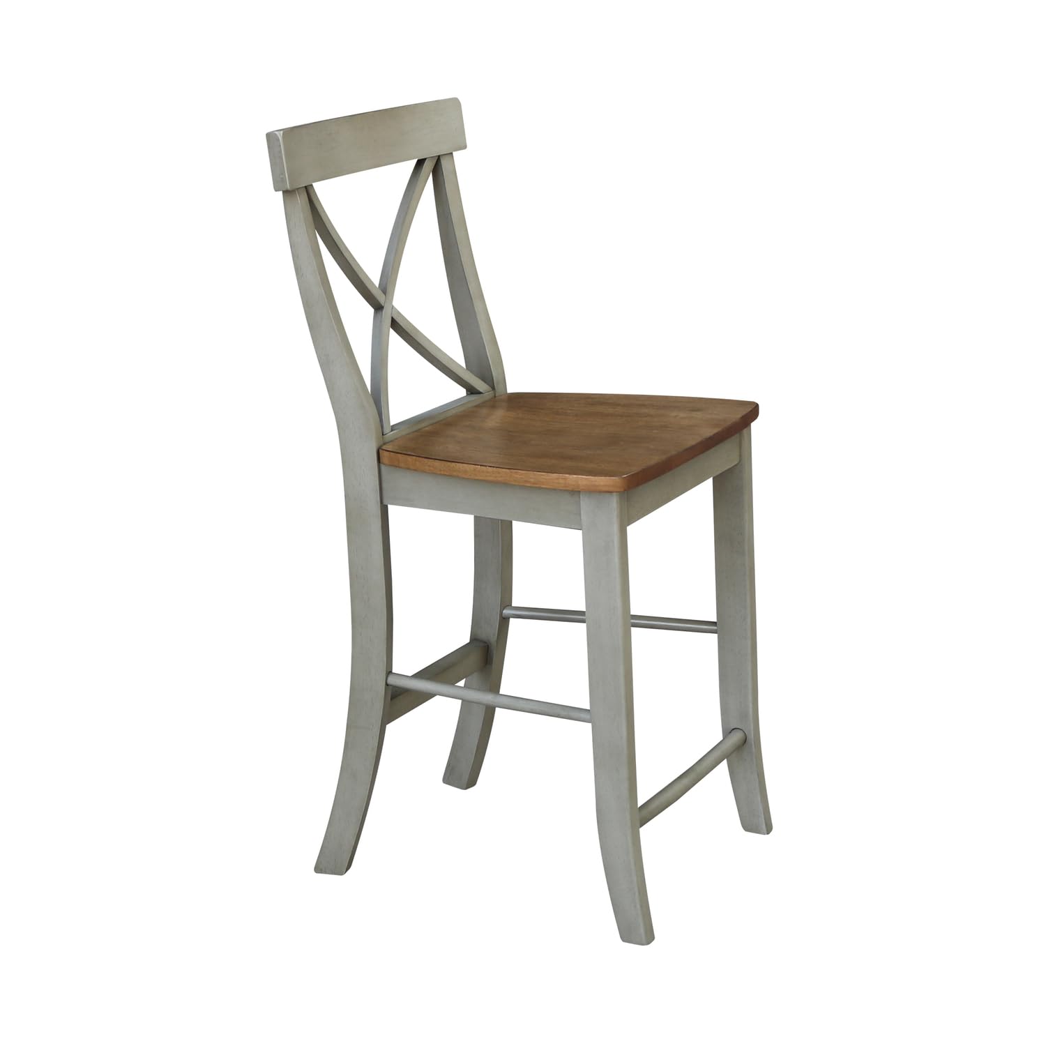 IC International Concepts International Concepts X-Back Counter Stool-24 Seat Height Stool, 24 Inches, Distressed Hickory/Stone - WoodArtSupply