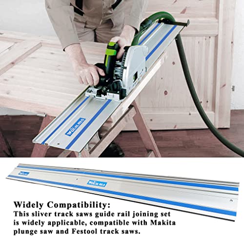 110" Track Saw Guide Rail 194368-5 71387 Joining Set for Makita and Festool Plunge Saw, Includes 2x55" Aluminum Extruded Guide Rails and 2 Connectors WOUILNIA