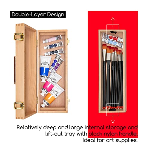 MEEDEN Medium Art Supply Storage Box - Multi-Function Solid Beech Wooden Chest/Art Tool Box with Lift Out Trays for Paint Brush, Pencil, Pastel, and MEEDEN