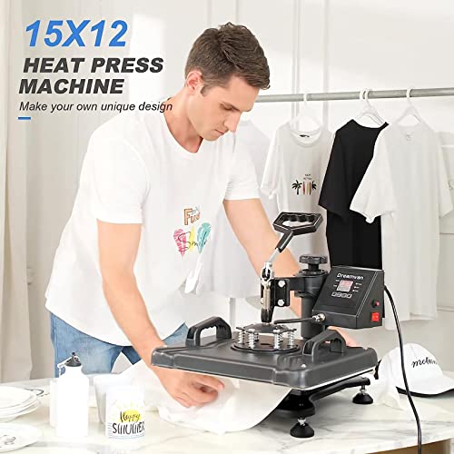 Heat Press 8 in 1 Combo, Upgraded Heat Press Machine 360-Degree Swing Away Digital Shirt Printing Multifunction Heat Press for Sublimation Heat Press - WoodArtSupply