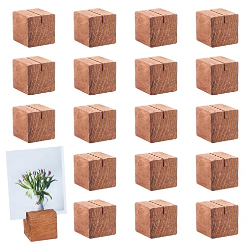 OLYCRAFT 20 Pcs Wood Place Card Holders Pine Wood Table Number Stands Saddle Brown Square Table Sign Stands for Wedding Dinner Home Party Events OLYCRAFT