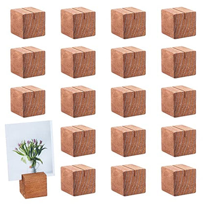 OLYCRAFT 20 Pcs Wood Place Card Holders Pine Wood Table Number Stands Saddle Brown Square Table Sign Stands for Wedding Dinner Home Party Events - WoodArtSupply