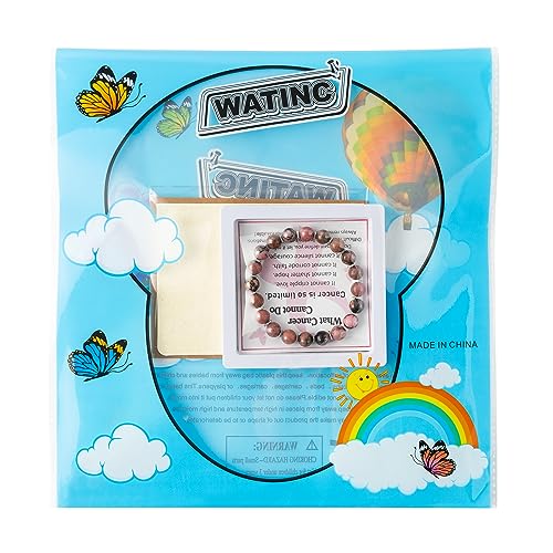 WATINC Breast Cancer Awareness Bracelets Gifts for Women, Breast Survivor Care Present Bracelet with Wish Card, Red Natural Beads Motivational WATINC