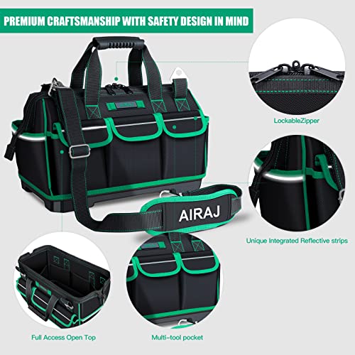 AIRAJ 16 Inch Tool Bag with Night Reflector Strip, Waterproof Tool Storage Bag has Adjustable Shoulder Straps, Heavy Duty Tool Bag Organizer with ABS AIRAJ