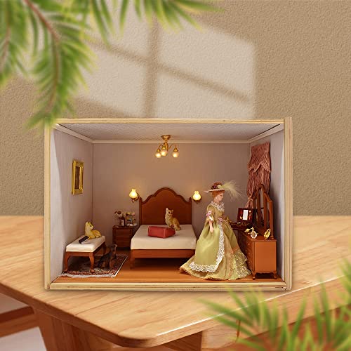 iLAND Dollhouse Display Box, Unfinished Wood Shadow Box, Quick-Build Display Case with Transparent Front 15.7“ x 11” x 11“ Suitable for Lego & 1/12