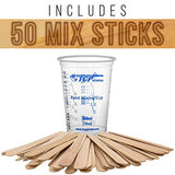 TCP Global 10 Ounce (300ml) Disposable Flexible Clear Graduated Plastic Mixing Cups - Box of 50 Cups & 50 Mixing Sticks - Use for Paint, Resin, TCP Global