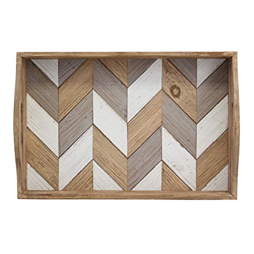 Stonebriar Decorative Rectangle Multicolor Chevron Wood Tray with Handles, 18" x 12" - WoodArtSupply