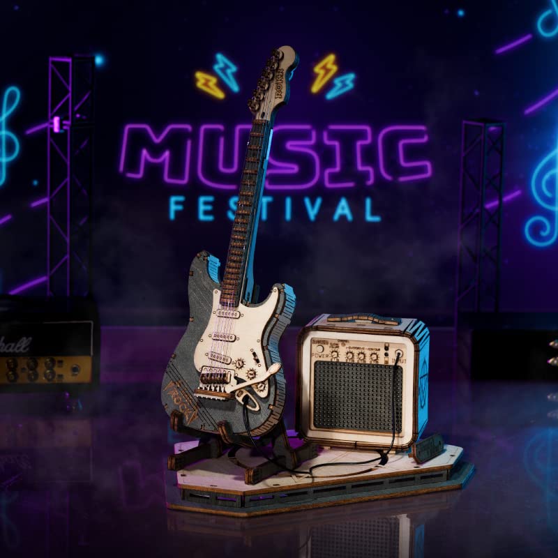 ROKR Wooden 3D Puzzles for Adults Guitar, Musical Instrument Model Kit 3D Puzzles for Teens and Kids to Build, Desk Decor/DIY Hobbies/Gifts for ROKR