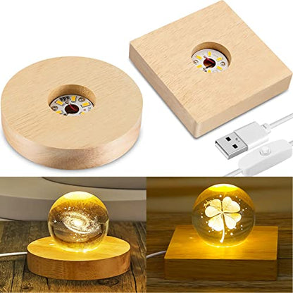 Honoson 2 Pieces Wood Light Display Base Wooden LED Display Base Crystal Glass Base Stand Wood LED Display Stand for 3D Crystal Glass Resin Art - WoodArtSupply