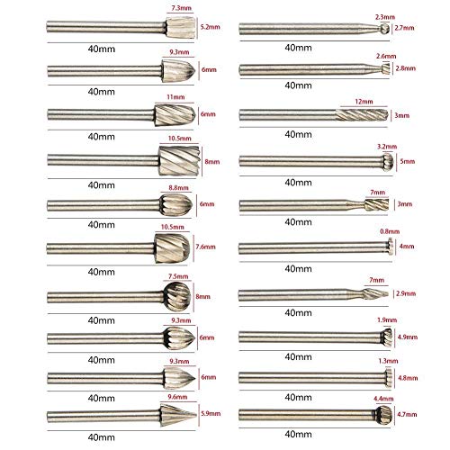 Tungsten Carbide HSS Rotary Burr Set - APlus 20pcs Wood Carving Drill Bits Set with 3mm 1/8 inch Shank for DIY Woodworking, Carving, Engraving, - WoodArtSupply