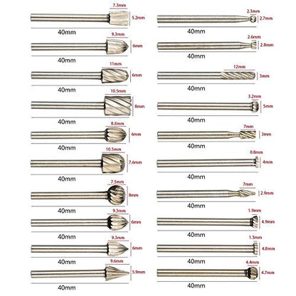 Tungsten Carbide HSS Rotary Burr Set - APlus 20pcs Wood Carving Drill Bits Set with 3mm 1/8 inch Shank for DIY Woodworking, Carving, Engraving, - WoodArtSupply