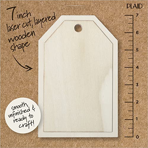 Plaid Tag Unpainted Surface, 7" Layered Shape Perfect for DIY Unfinished Wood Crafts, 63490, 1 Count (Pack of 1)