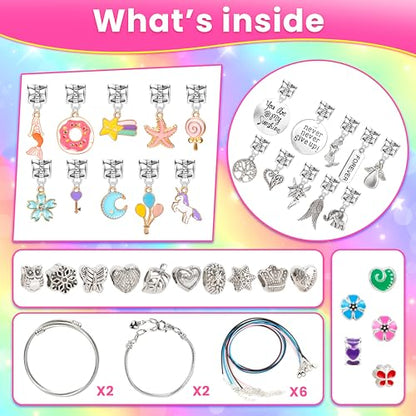 BYMORE 200 Pieces DIY Charm Bracelet Making Kit Crafts Jewelry Beads for Girls Age 8-12 Unicorn & Mermaid Gifts for 5 6 7 8 9 10 11 12 Year Old