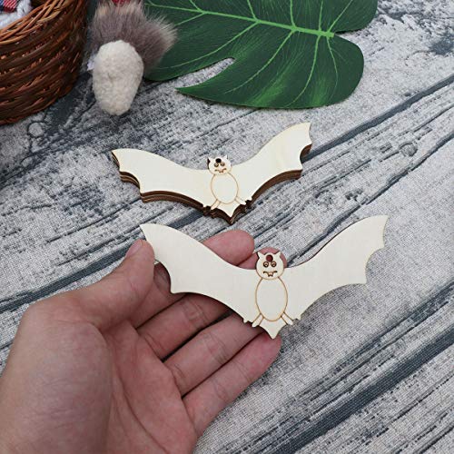 LIOOBO 20PCS Halloween Ghost Festival Decoration Props Puzzle Graffiti Wood Chip Bat Wooden Pendant for Arts and DIY Crafts Creative Decorations