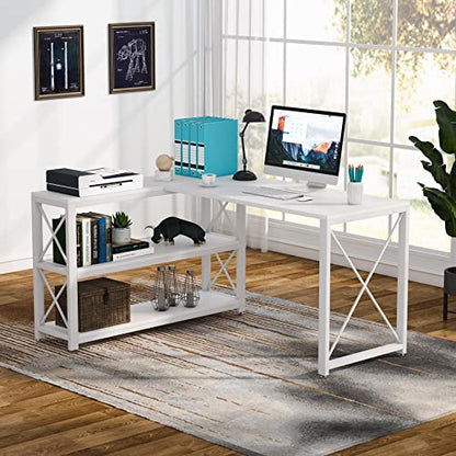 Tribesigns Reversible Industrial L-Shaped Desk with Storage Shelves, Corner Computer Desk PC Laptop Study Table Workstation for Home Office Small - WoodArtSupply