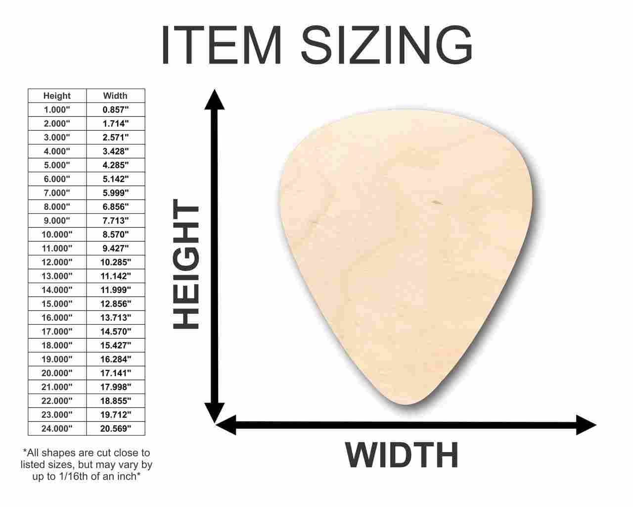 Unfinished Wood Guitar Pick Shape - Music - Craft - up to 24" DIY 10" / 1/4" - WoodArtSupply